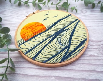 Seascape Embroidery Kit, Sunset at Sea Embroidery Kit, Ocean Needle Craft Kit, Sun Hand Embroidery Kit, Sea Sewing Kit. Sunset Embroidery