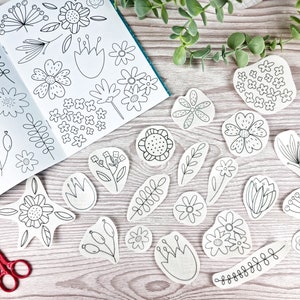 Floral Doodles Embroidery Patterns, Flowers Stick and Stitch Embroidery Patterns, Floral Embroidery Transfers, Daisy Embroidery Patterns.