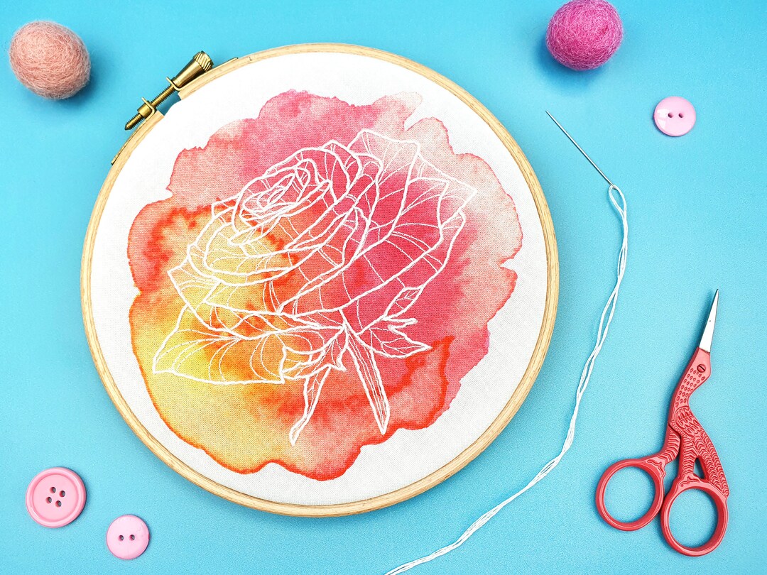 Rose Embroidery Kit: Watercolor Floral Hoop Art - DIY Sewing Gift - Etsy