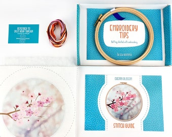 Blossom Embroidery Kit, Cherry Blossom Embroidery Kit, DIY Floral Hoop Art Kit, Modern Stamped Embroidery, Flower Needlework, DIY Gift Ideas