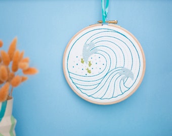 Ocean Waves Embroidery Kit, Modern DIY Needlework Hoop Art
