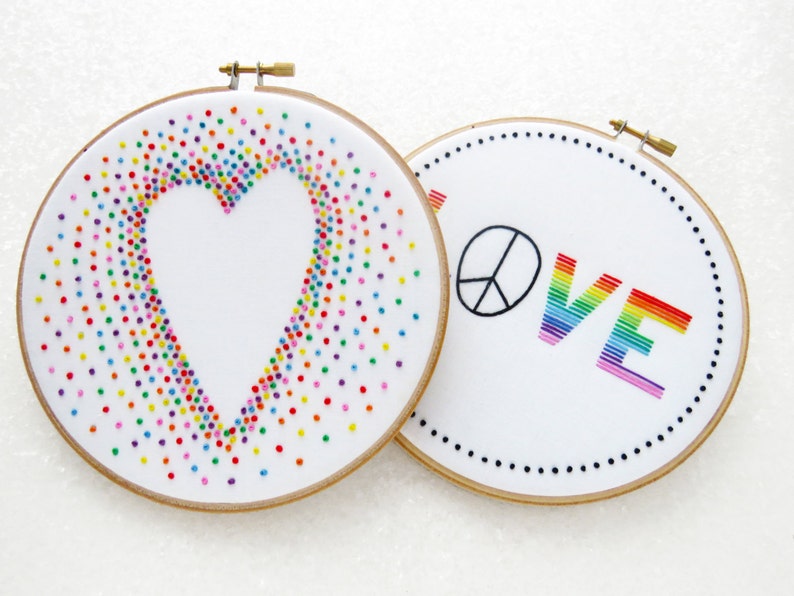 Love Embroidery Pattern, Peace Needlework Pattern, LGBT Embroidery, GLBT Anniversary Gift, Pride Hoop Art, Gay Pride, Beginner Embroidery image 4