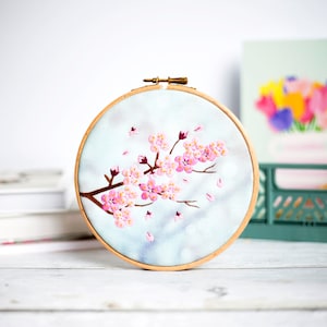 Blossom Embroidery Kit, Cherry Blossom Embroidery Kit, DIY Floral Hoop Art Kit, Modern Stamped Embroidery, Flower Needlework, DIY Gift Ideas image 2