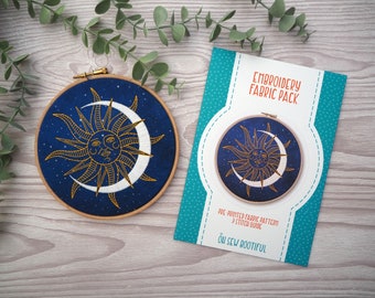 Sun and Moon Embroidery Pattern: Celestial Printed Fabric