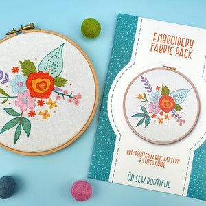 Spring Flowers Embroidery Pattern, Summer Floral Hoop Art Pattern, Modern Needlecraft Pattern, Stamped Embroidery Pattern, DIY Hoop Art