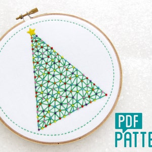 Christmas Tree Embroidery Pattern, Xmas Tree Hoop Art Pattern Download, Geometric Needlecraft, Festive Embroidery PDF, Modern Needlework