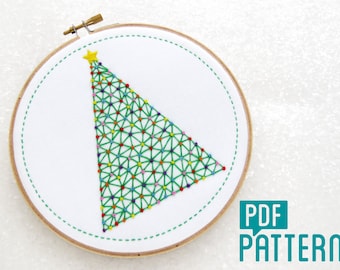 Christmas Tree Embroidery Pattern, Xmas Tree Hoop Art Pattern Download, Geometric Needlecraft, Festive Embroidery PDF, Modern Needlework