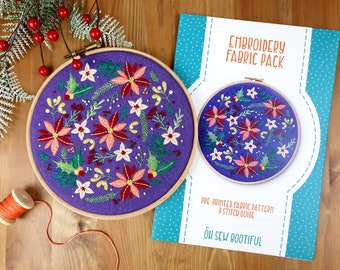 Winter Flowers Embroidery Pattern, Christmas Hoop Art Pattern, DIY Christmas Gifts, Xmas Embroidery Pattern, Winter Crafts For Adults