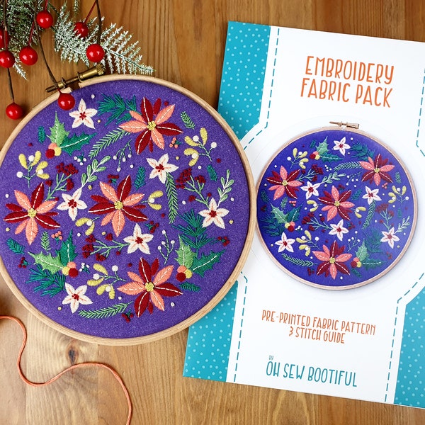 Winter Flowers Embroidery Pattern, Christmas Hoop Art Pattern, DIY Christmas Gifts, Xmas Embroidery Pattern, Winter Crafts For Adults