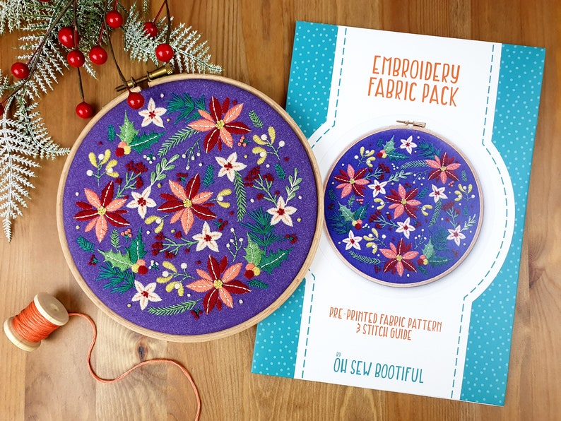 Winter Flowers Embroidery Pattern, Christmas Hoop Art Pattern, DIY Christmas Gifts, Xmas Embroidery Pattern, Winter Crafts For Adults zdjęcie 1