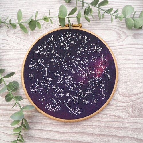 Horoscope Embroidery Kit: Star Sign Needle Craft with Hoop