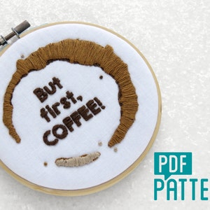 Coffee Lovers Embroidery Pattern, Funny Needlework (PDF Pattern)