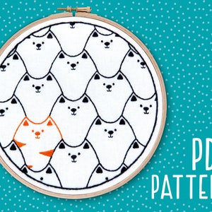 Cats Embroidery Pattern, Cat DIY Embroidery PDF Pattern for Instant Download, Black Cats DIY Hoop Art Pattern, Cat Needlepoint Pattern image 1