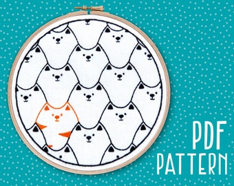 Cats Embroidery Pattern, Cat DIY Embroidery PDF Pattern for Instant Download, Black Cats DIY Hoop Art Pattern, Cat Needlepoint Pattern