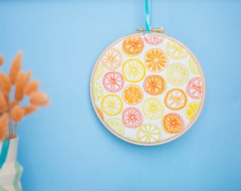 Citrus Hand Embroidery Kit, Oranges and Lemons Hoop Art