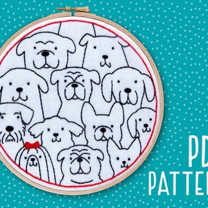 Dogs Hand Embroidery Pattern, Pet Craft Project, Mindfulness Hoop Art, DIY Embroidery Pattern, Needlework PDF Pattern.