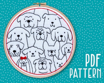 Dogs Hand Embroidery Pattern, Pet Craft Project, Mindfulness Hoop Art, DIY Embroidery Pattern, Needlework PDF Pattern.