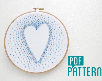 Heart Embroidery Pattern, Cotton Anniversary Gift, DIY Wedding Gift, DIY Anniversay, Love Hoop Art Turtorial PDF,Modern Needlecraft Pattern