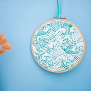 Stormy Seas Embroidery Kit: Modern DIY Needlework Hoop Art