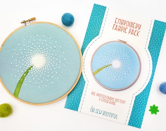 Dandelion Embroidery Pattern, Pre Printed Needlework Fabric Pack, Easy Hoop Art Pattern, Needlecraft Tutorial, Hygge Project, Spring Design