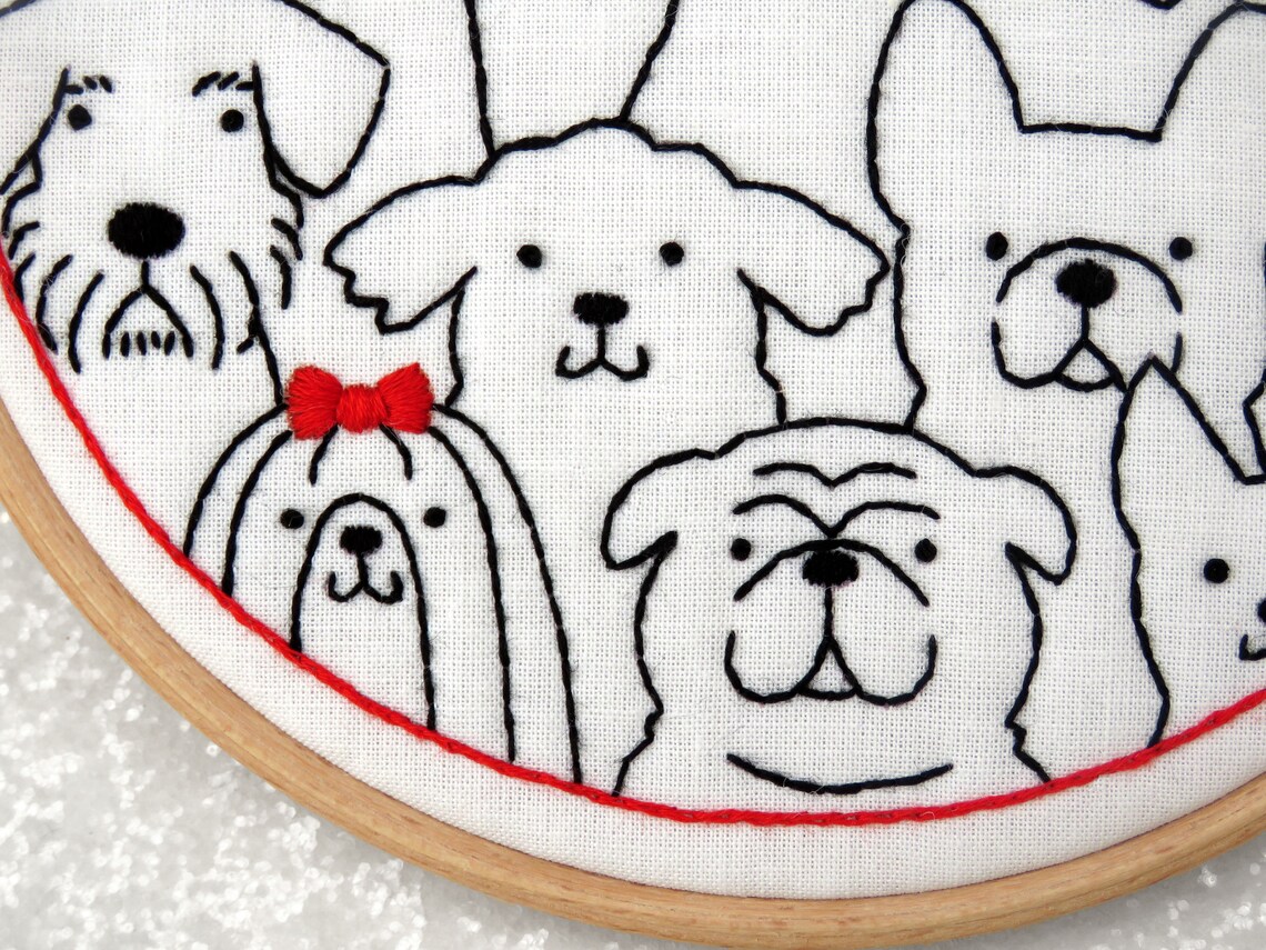Dogs Embroidery Pattern Dogs Hand Embroidery Stamped | Etsy