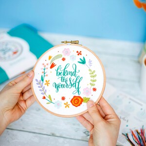 Be Kind To Yourself Embroidery Kit, Self Care Kit, Spring Needle Craft Kit, Floral Hoop Art, Floral Hand Embroidery Project, Hand Sewing Kit image 1