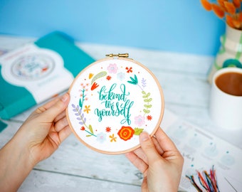 Be Kind To Yourself Embroidery Kit, Self Care Kit, Spring Needle Craft Kit, Floral Hoop Art, Floral Hand Embroidery Project, Hand Sewing Kit