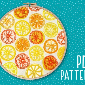 Oranges and Lemons Hand Embroidery Pattern, Citrus Fruit Craft Project, Food Hoop Art, DIY Embroidery Pattern, Needlework PDF Pattern.