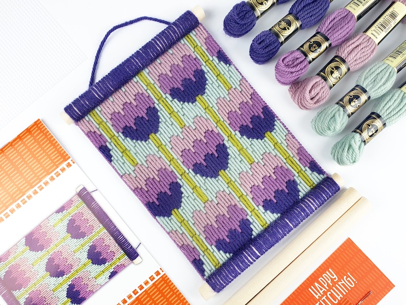 Floral Tapestry Kits, Modern Bargello Kits, Bargello Tapestry Kits, Beginners Needlepoint Kits, Modern Embroidery Kits, Beginners Craft Kits image 1