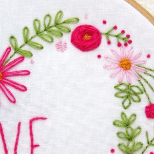 Love Flower Heart Embroidery Pattern, Pink Hoop Art Kit, Love Heart Embroidery Set, Modern Needlecraft Pattern, Daisy Chain Embroidery Kits image 5