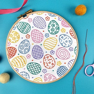 Easter eggs Hand Embroidery Pattern, Modern Craft Project, Mindfulness Hoop Art, Rainbow DIY Embroidery, Needlework PDF Pattern download image 2