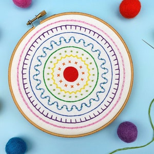 Rainbow Embroidery Kit, Embroidery Sampler Kit, DIY Modern Sampler, Easy Embroidery, Beginners Embroidery Kit, Rainbow Needlework, Hoop Art image 1