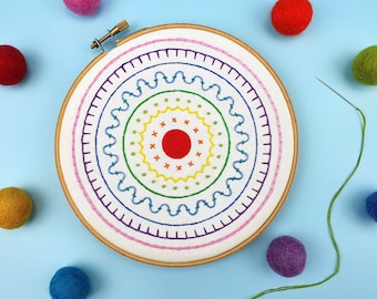 Rainbow Embroidery Kit, Embroidery Sampler Kit, DIY Modern Sampler, Easy Embroidery, Beginners  Embroidery Kit, Rainbow Needlework, Hoop Art