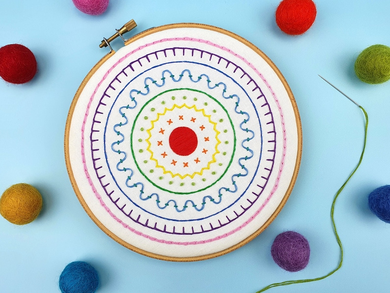 Rainbow Embroidery Kit, Embroidery Sampler Kit, DIY Modern Sampler, Easy Embroidery, Beginners Embroidery Kit, Rainbow Needlework, Hoop Art image 1