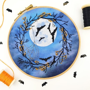 Halloween Embroidery Pattern, DIY Halloween Decoration, Needlework Tutorial, DIY Gift For Halloween, Spooky Embroidery Kit, Modern Hoop Art