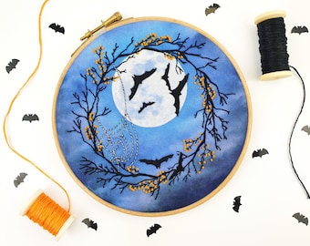 Halloween Embroidery Pattern, DIY Halloween Decoration, Needlework Tutorial, DIY Gift For Halloween, Spooky Embroidery Kit, Modern Hoop Art