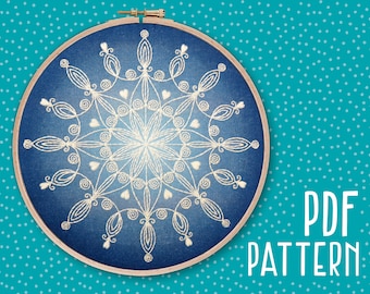 Snowflake Mandala Hand Embroidery Pattern, Mindfulness Craft Project, Xmas Beginner Hoop Art, Christmas Embroidery Pattern, DIY PDF Pattern.