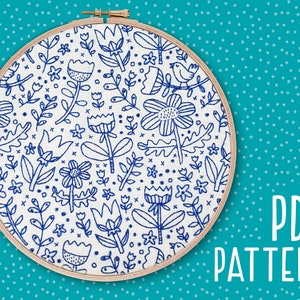 Doodle Hand Embroidery Pattern, Doodle Craft Project, Beginners Hoop Art, DIY Embroidery Pattern, Needlework PDF Pattern.