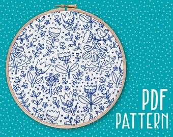 Doodle Hand Embroidery Pattern, Doodle Craft Project, Beginners Hoop Art, DIY Embroidery Pattern, Needlework PDF Pattern.