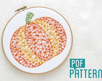 Modern Pumpkin Embroidery Pattern, DIY Thanks Giving Decor, Halloween Embroidery Pattern, Pumpkin Needlepoint Tutorial, Beginner Embroidery