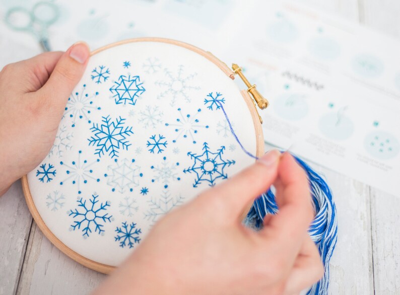 Snowflakes Embroidery Kit, DIY Christmas Decoration, Adults Craft Kit, Xmas Gift For Her, Winter Hoop Art, Stocking Stuffer, Mindfulness Kit image 2