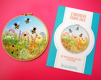 Bees Embroidery Pattern, Wildflowers Needle Craft Pattern, Bees Hand Embroidery Pattern, Meadow Needlework Pattern, Wildlife Embroidery Pack