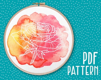 Rose Hoop Art Pattern, Love Hand Embroidery Download, Modern Needlework Tutorial PDF, Pretty Pink Embroidery, Flower DIY Wedding Decor