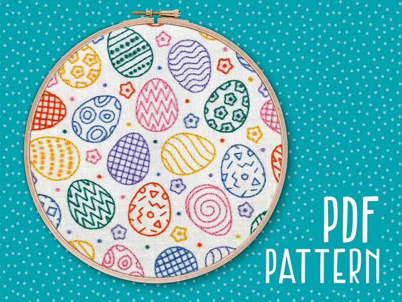 Easter eggs Hand Embroidery Pattern, Modern Craft Project, Mindfulness Hoop Art, Rainbow DIY Embroidery, Needlework PDF Pattern download image 1