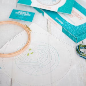 Modern Embroidery Kit, Ocean Waves DIY Hoop Art, Modern Needlework Kit, Embroidery Tutorial, DIY Gift for Her, Beginners Embroidery Kit image 3