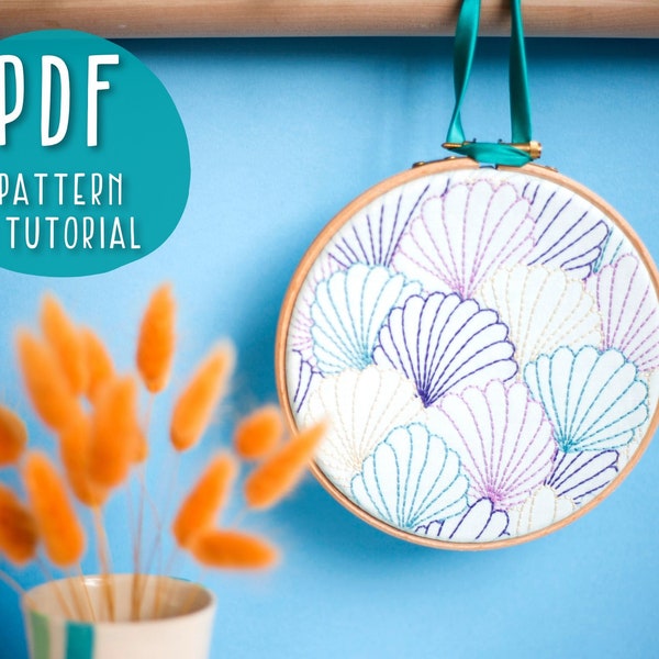 Shells Embroidery Pattern, Art Deco Craft Project, Beach Project, Beginners Hoop Art, DIY Embroidery Pattern, Needlework PDF Pattern