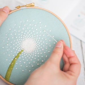 Dandelion Embroidery Kit, DIY Hoop Art Kit, Needlework Kit, Modern Flower Embroidery Pattern, Relaxation, Mindfulness Gift, Gift For Crafter image 2