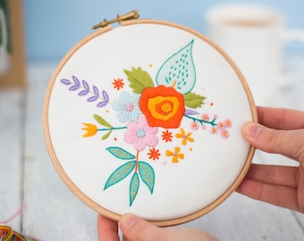 Floral Burst Hand Embroidery Kit, Spring Flower Design