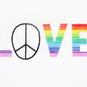 Love Embroidery Pattern, Peace Needlework Pattern, LGBT Embroidery, GLBT Anniversary Gift, Pride Hoop Art, Gay Pride, Beginner Embroidery image 3