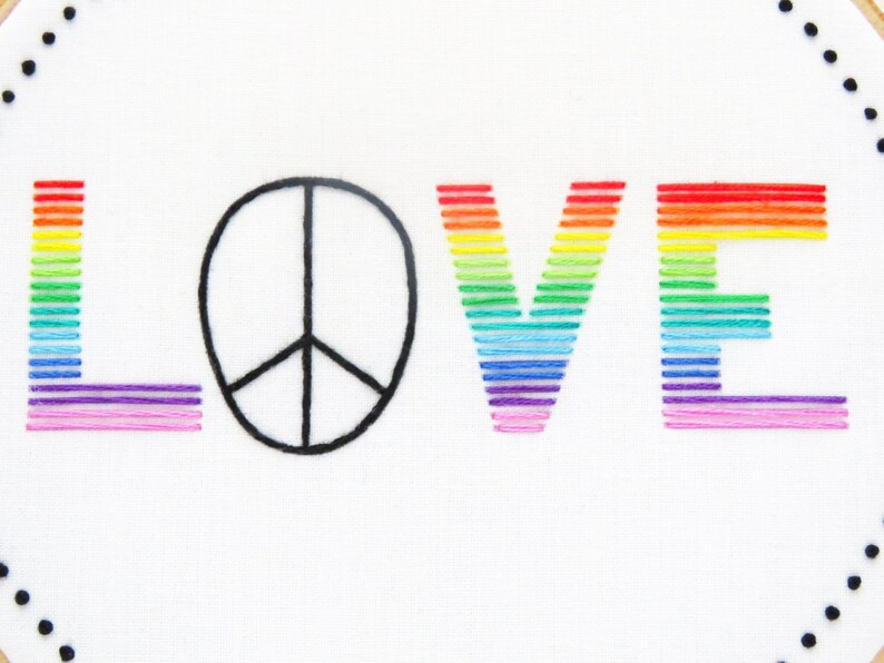 Love Embroidery Pattern, Peace Needlework Pattern, LGBT Embroidery, GLBT Anniversary Gift, Pride Hoop Art, Gay Pride, Beginner Embroidery image 3